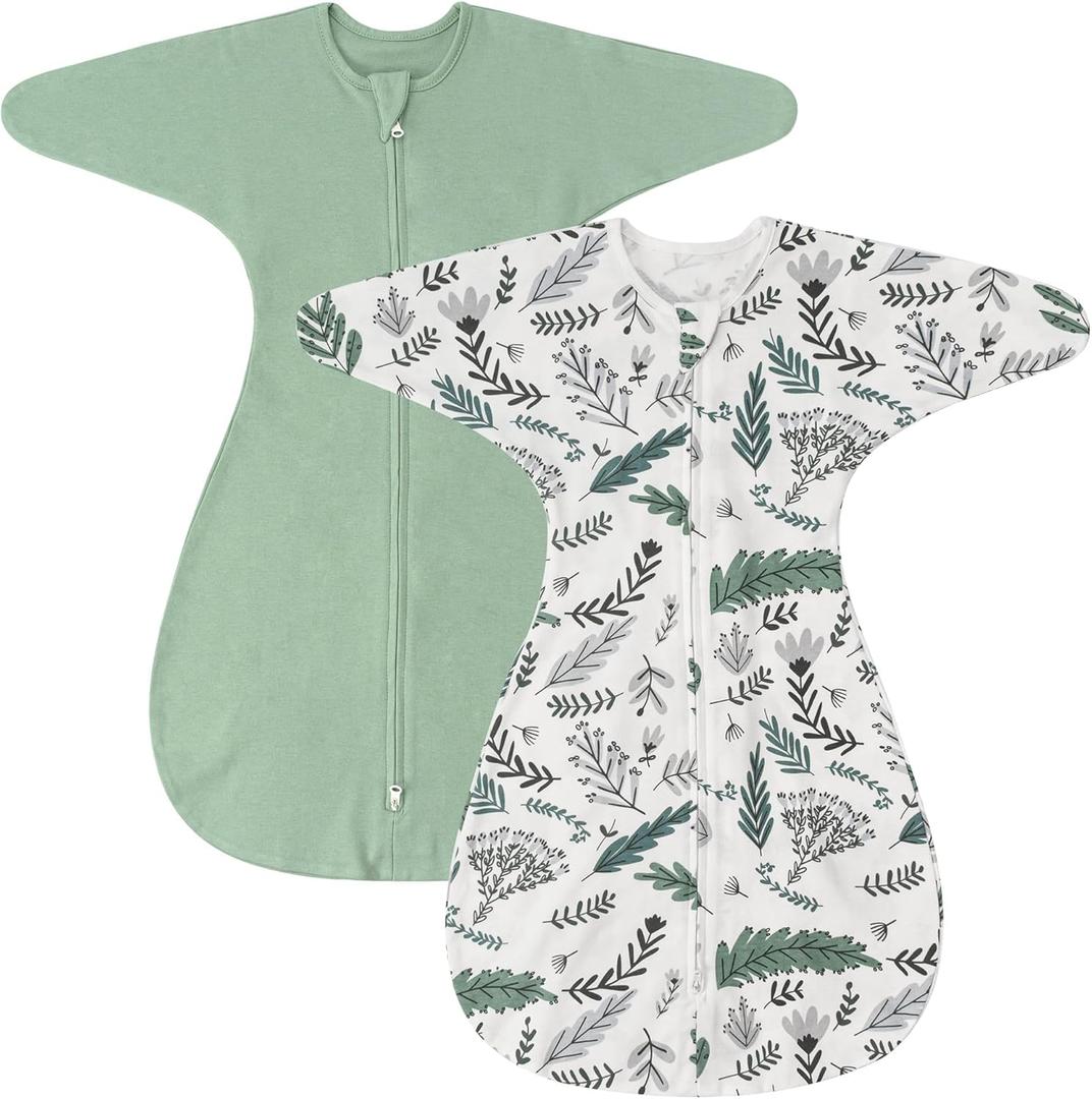 ZIGJOY Baby Transitional Swaddles for Newborns: 0.5 Tog Arms Up Sleep Sack 3-6-12 Months Soft Cotton Shark Fin 2 Way Zipper, Medium