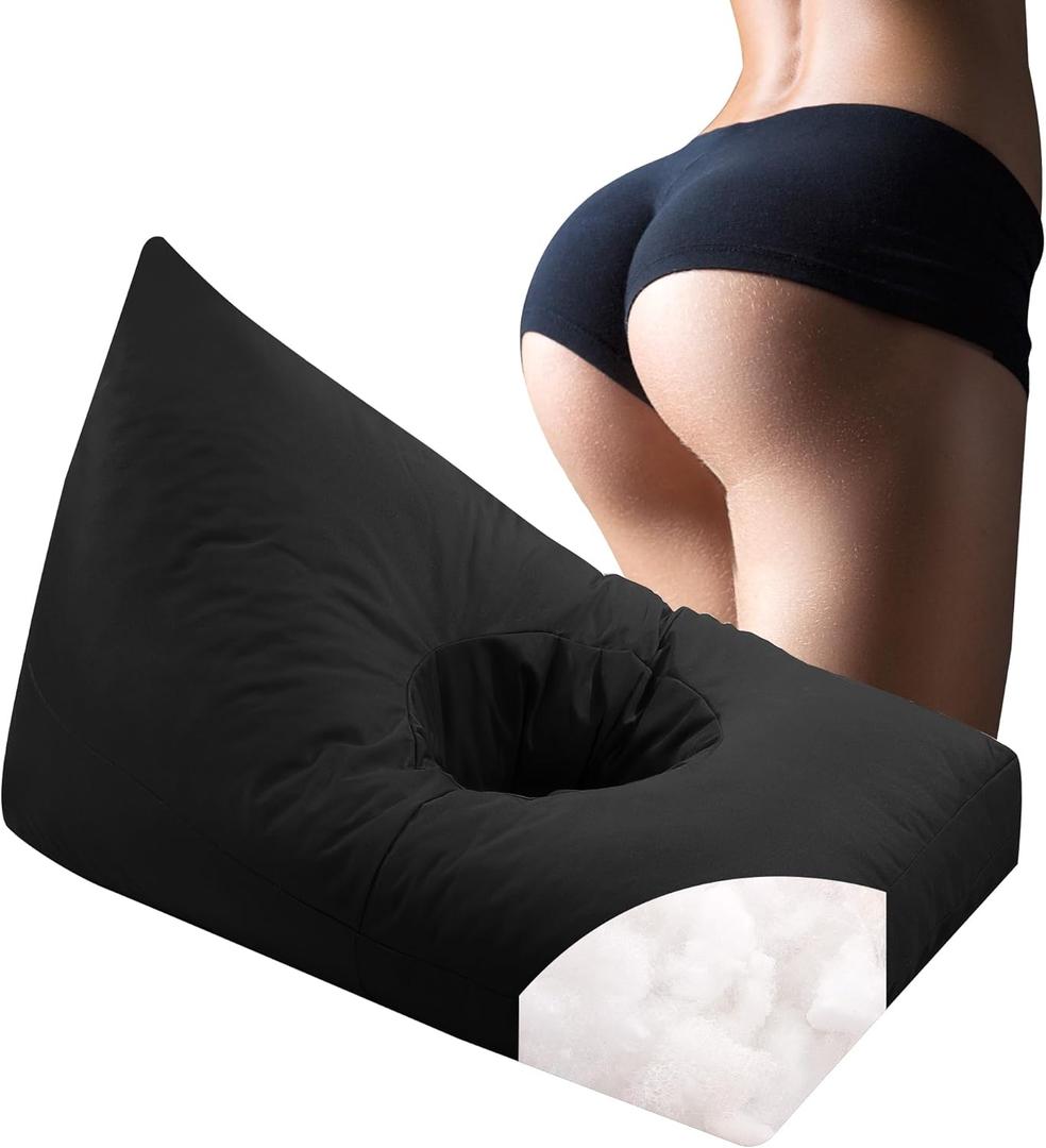 HOMBYS BBL Chair with Hole,Brazilian Butt Lift Pillow,BBL Bean Bag Chair with Filling,Stuffed Floor Sofa Couch for BBL Surgery,Shredded Foam Filling,Couch Sofa for BBL Sitting Sleeping,Black