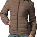 YZG Down Jacket for Women Ultra Lightweight Long Sleeve Puffer Coat with Detachable Hooded Brown M (Brown, M)