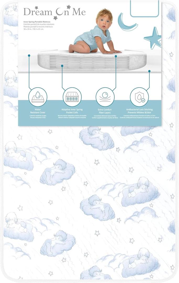Dream On Me5" Spring Coil Portable Crib Mattress White/Blue