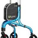 Planetwalk Premium 3 Wheel Rollator Walker for Seniors - Ultra Lightweight Foldable Walker for Elderly, Aluminum Three Wheel Mobility Aid, Brilliant Blue