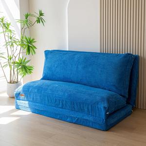 MAXYOYO Bean Bag Bed Folding Sofa Bed Floor Mattress for Adults, Extra Thick and Long Floor Sofa with Corded Washable Cover, Blue (Twin 39x95 Inch)