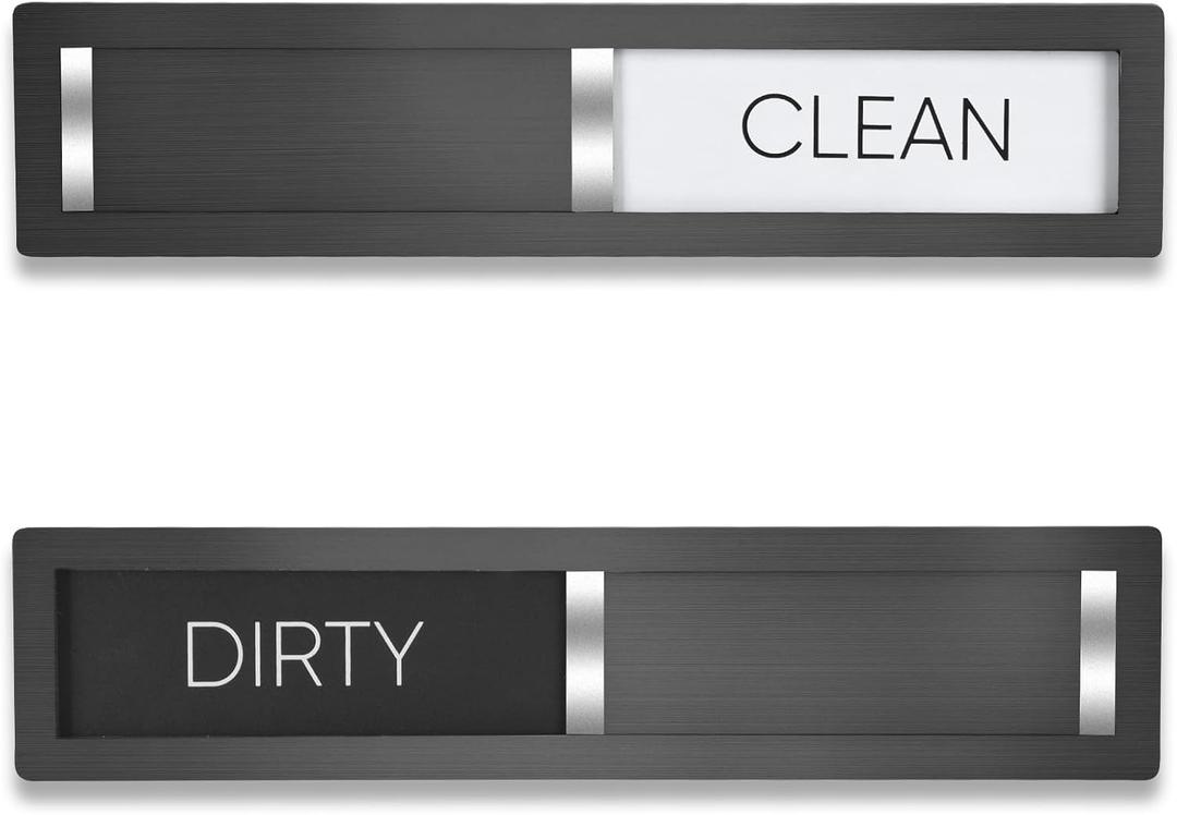 Dishwasher Magnet Clean Dirty Sign, HYF DESIGN Grade 304 Stainless Steel, Non-Scratch/Easy to Read & Slide/Strong Clean Dirty Magnet for Dishwasher, Extra Adhesive Tapes Included(Black-04)