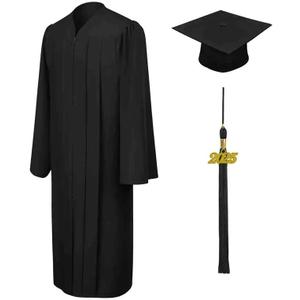 CLERKMANS Unisex Matte Graduation Cap Gown Tassel Package, High School and University (63 (6'6"-6'8"), Black)
