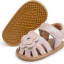 Meckior Baby Toddler Infant Girls PU Leather Soft Open Toe Summer Sandals Flower Princess Flat Shoes (Pink)