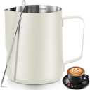 Frothing Milk Pitcher, 12 oz/350 ml Stainless Steel Frothing Milk Jug with Latte Art Pen,with Internal Measurements, for Cappuccino, Espresso and Morewhite