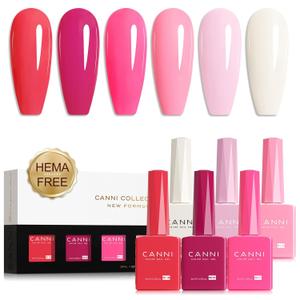CANNI Pink Gel Nail Polish Set  6 Colors Hot Light Pink, Magenta  Soak Off UV LED Gel for French Manicure, DIY Nail Art at Home, Long-Lasting Glossy Finish