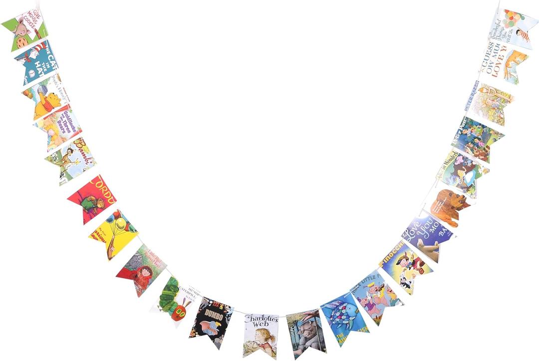 Book Garland  Vintage Book Pages String Decoration  22 Pieces Perfect for Book Lovers, Kids Room Decor, Themed Parties, Comic Story Party Banner, Home, Library (Print Type, Single-Sided Printed)