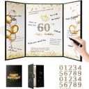 Birthday Decorations for Women Men Happy Birthday Sign Black and Gold Party Decoration Guest Book for Party Signature Happy 16 18 20 30 40 50 60 70 Birthday Gifts for All Ages
