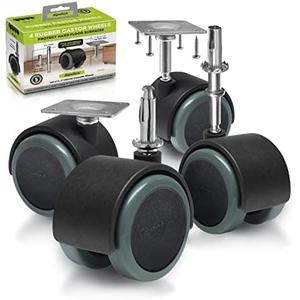 Slipstick CB681 2 Inch Floor Protector Rubber Caster Wheels (Set of 4) 5/16 Inch Stem or Top Plate Mounting Options - Black/Gray Green