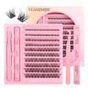 DIY Lash Extension Kit Individual Lashes D Curl Eyelash Extension Kit 8-16mm Mix Lash Clusters with Lash Bond and Seal & Lash Tweezers for Self Application at Home (0.07-D-Mix-Kit90)