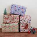 Aimyoo Kraft Christmas Wrapping Paper Set, Vintage Kids Xmas Gift Wrap Paper Rolls, Stockings Candy Canes Santa Deers Snowman Skating Shoes Designs,17 in x 16 ft per Roll