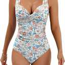 Eomenie Women's One Piece Swimsuit Tummy Control Slimming Push Up Bra Bathing Suits Wrap Twist 1 Piece Swimwear (Medium, Red Floral Print)
