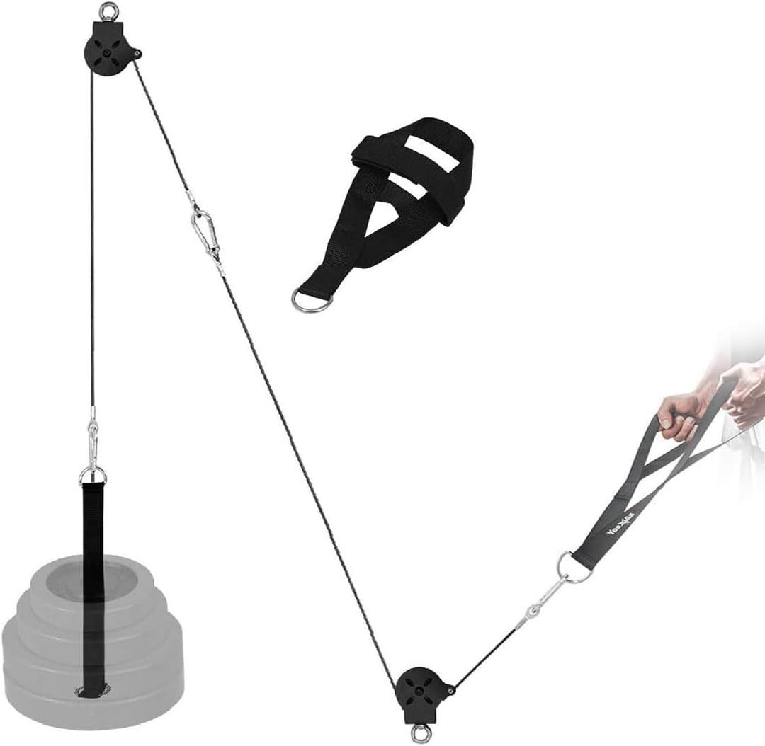 Yes4All Cable Machine Attachment, Row Handles, Tricep Rope, Straight Bar, V Bar, LAT Pulldown Accessories Load 880 LB for Home Gym (C. (Black) Full Combo: For 2 inch Olympic Plates)