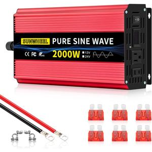 SUNWHEEL 2000W Pure Sine Wave Inverter, 12V DC to 110V/120V AC Power Inverter for RVMicrowaveOff GridTruckRefrigeratorAir Conditioner with 2 AC outlets and LCD Display