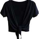 Trendy XU Summer Short Sleeve V-Neck Open Front Cardigan Solid Cropped Tie-up Shawl Small