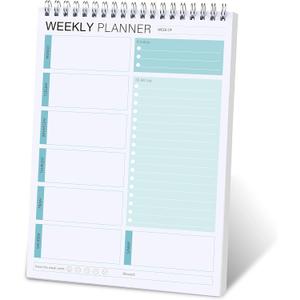 Weekly Planner Notepad,Spiral To Do List Undated Planning Pad, Weekly Organizer for Students, Weekly Agenda for Work & Daily Life, 52 Sheets, 6.5 x 9.8 in (Green)