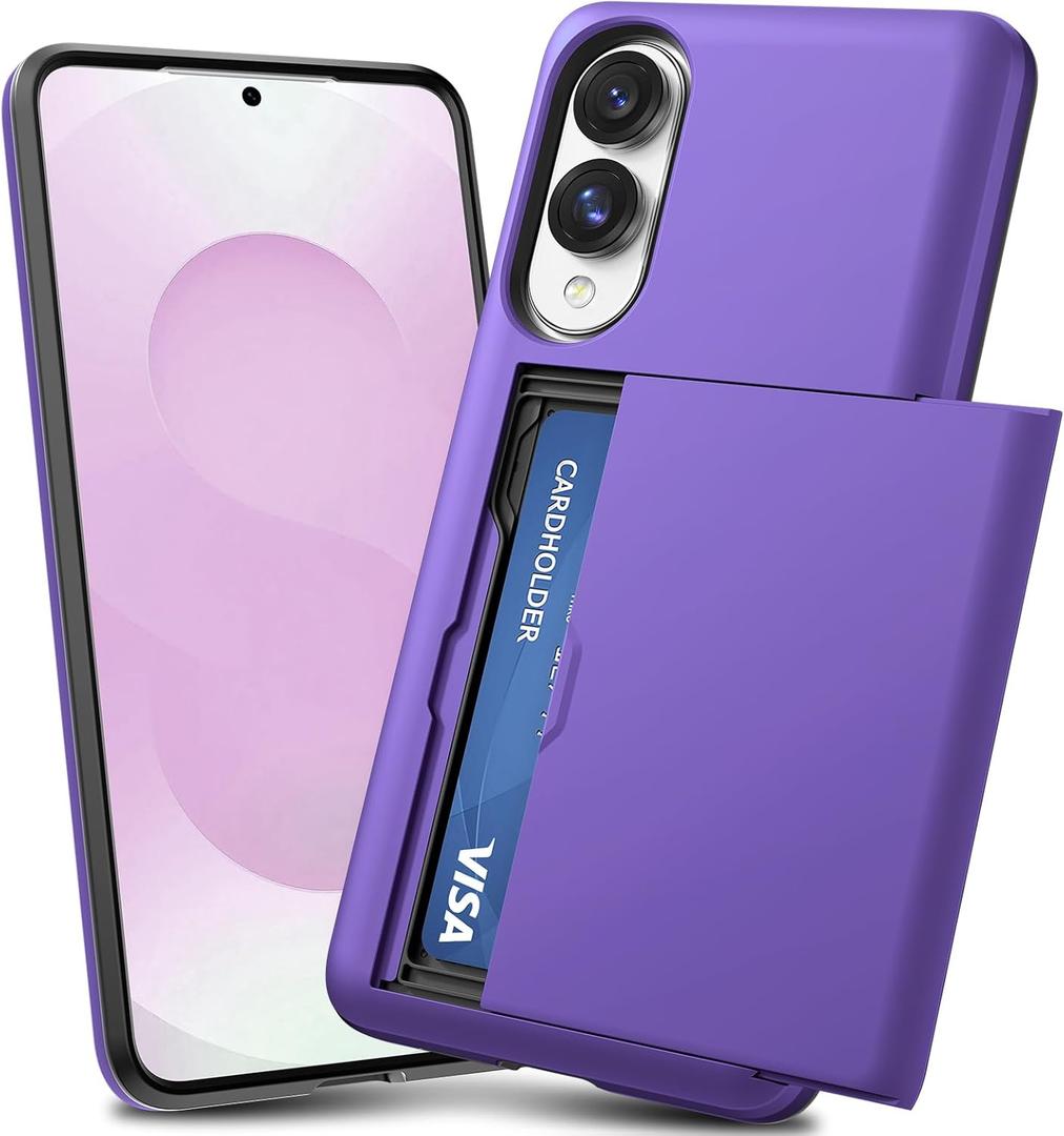 TOPAUX for Samsung S25 Edge Wallet Case/Galaxy S25 Edge Wallet Case Credit Card Holder Slot Compartment Slide Cover Back Pocket Raised Bezel Dual Layer Bumper Anti-Scratch Protective Hard Shell Purple