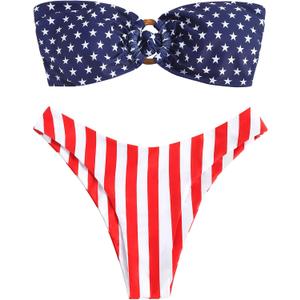 ZAFUL Women's Bandeau Bikini O Ring Strapless Tie Back High Cut Two Piece Swimsuit Bathing Suits (Medium, 5-flag1) ZAFUL Women's Bandeau Bikini O Ring Strapless Tie Back High Cut Two Piece Swimsuit Bathing Suits (Medium, 5-flag1)