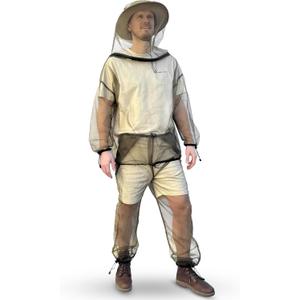 Mosquito Net Suit for Insect & Bug Protection - Jacket & Pants Netting - Outdoor Resistent Clothes (Small-Medium, Green)