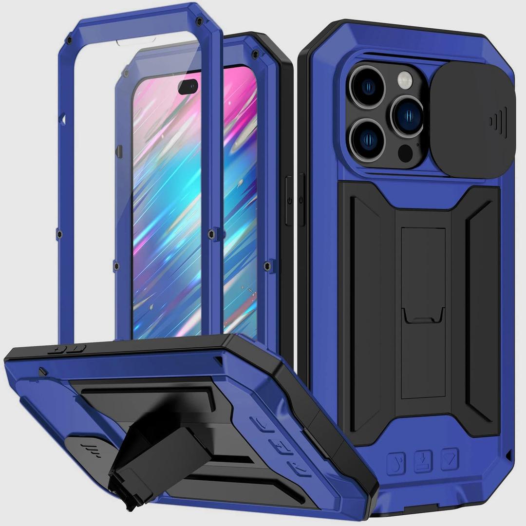 Compatible with iPhone 14 Plus Case with Screen Camera Protector Kickstand Rugged Military Metal Heavy Duty Waterproof Case with Stand Slide Camera Cover for Man (Blue) Compatible with iPhone 14 Plus Case with Screen Camera Protector Kickstand Rugged Military Metal Heavy Duty Waterproof Case with Stand Slide Camera Cover for Man (Blue)