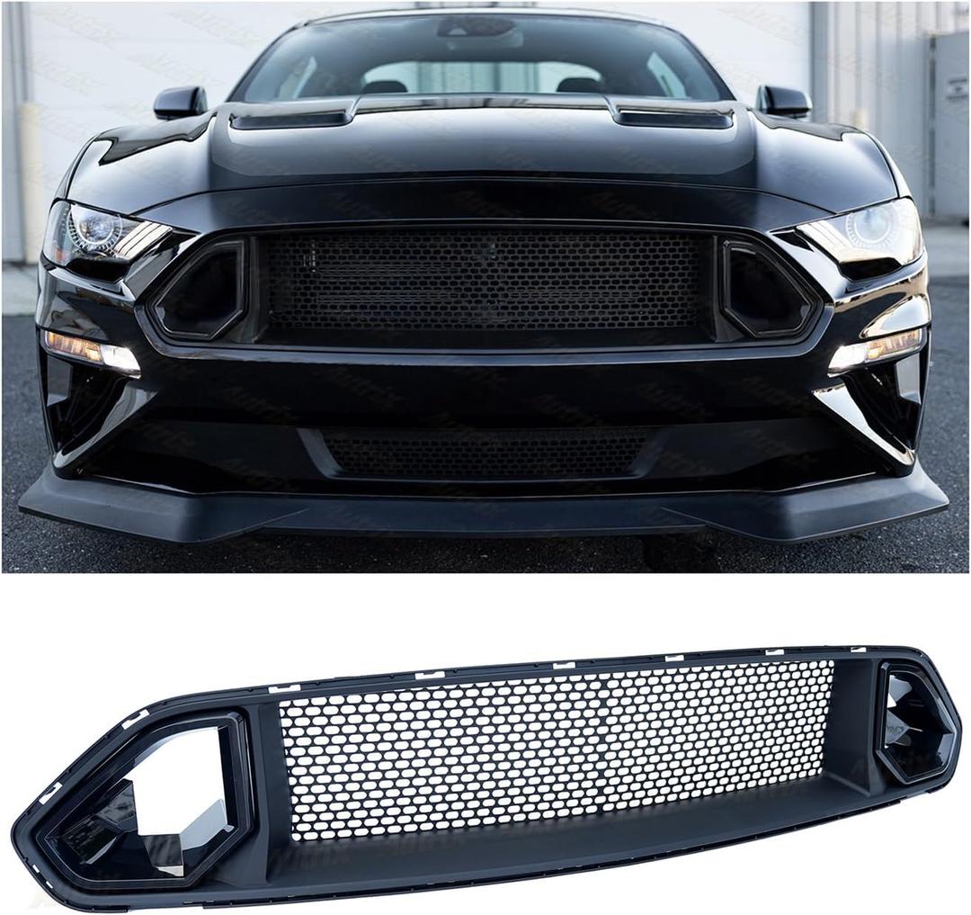 Front Upper Grille Compatible With 2018-2023 Ford Mustang EcoBoost GT, Bumper Grille Accessories Mesh Style Black