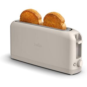 Bella 2 Slice Slim Toaster, Fits-anywhere Kitchenware, 6 Setting Shade Control with Reheat & Cancel Buttons, Fits sourdough, 10 Long Slot, Anti Jam & Auto Shutoff, 900 Watt, Oat Milk