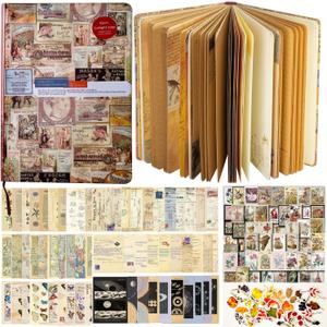 157 Pcs DIY Vintage Journal Set for Women Gifts Scrapbook Diary Supplies including Aesthetic Journals, Scrapbook Paper, Washi Stickers, Scrapbook Stickers (Red Edge)
