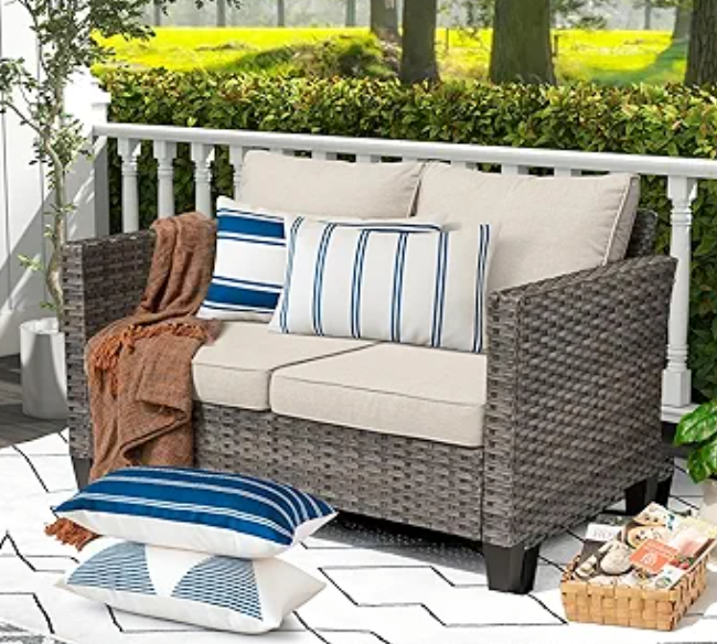 OTOSTAR Set of 4 Waterproof Throw Pillow Covers 12x20 Inch Farmhouse Geometric Square Pillow Cases for Couch Patio Furniture Balcony Garden Outdoor Decoration（Geometry70Navy Blue）Pack of 2