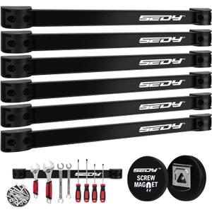 SEDY Magnetic Tool Holder Storage Organizer: 7-Piece Garage Wall Mount Rack Organization Strip Power Magnet Organizers Mounted Workbench Board Slatwall Van Hanger
