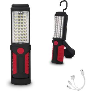 Rechargeable Work Light Portable LED Multi-use Magnetic Flashlight with Hanging Hook, Waterproof Work Flashlight for Car Repair Household Blackout and Emergency(Red)