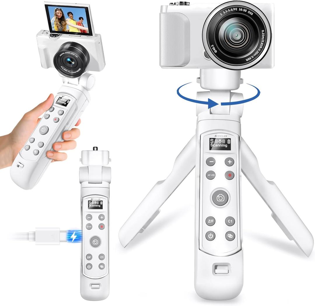Wireless Rechargeable Camera Remote Shooting Grip Tripod with OLED Screen for Sony Vlog Setup - Video, Zoom & Focus Control, Stable Handheld Vlog Shooting Handle for ZV-1, ZV-E10, ZV-1F, A7 IV,A6400