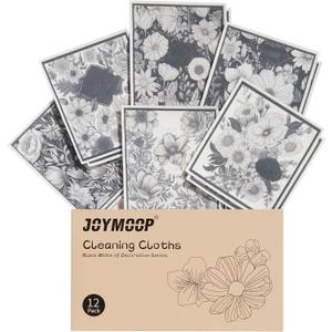 JOYMOOP 12 Pack Decorate Cleaning Cloth (Black White of Decorative Series), Reusable Absorbent Dish Towels, Non-Scratch Washable Rags for Cookware, Kitchen and Household Cleaning - 6.77.9 inch