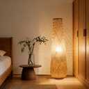MIXL-Farmhouse Style Bamboo Floor Lamp,Large Wicker Indoor Floor Light,Boho Standing Light Plug in,Modern Minimalist Standing Lamp for Living Room Bedroom