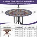 Buwuta Outdoor Tablecloth with Umbrella Hole Waterproof Round Fitted Tablecloth with Elastic Zippered Wipeable Table Cloth Cover for Picnic,Patio,Garden (Blue, 48" (Round))
