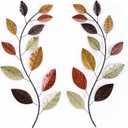 Asense Set of 2 Metal Tree Leaf Wall Hanging Art Decor, 38 Inch Iron Olive Branch Leaf Home Sculptures for Bedroom Living Room Hotel Office