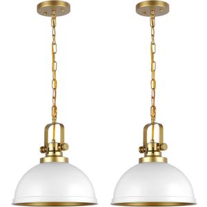 White and Gold Pendant Lights Kitchen Island 2 Pack, Modern Matte White Dome Pendant Lighting Industrial Light Fixture for Kitchen Living Dining Room Restaurant Hallway Entrance