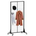 2'x5.5' Ft Gridwall Panel Display Stands Heavy Duty Floor Standing Retail Display Rack with Triangle Base for Retail Art Show With 10 Hooks, Black