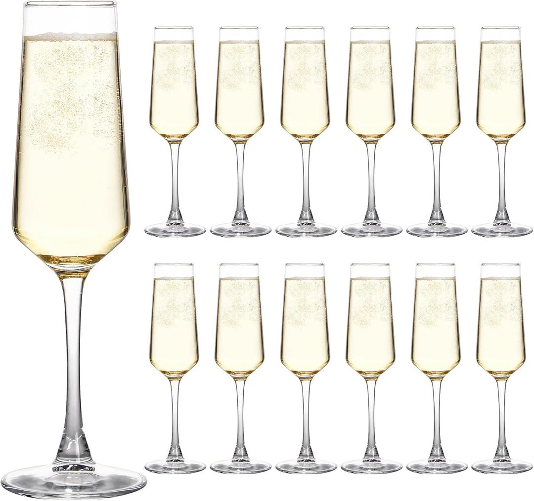 UMEIED 7.5 Oz Champagne Flutes Set Of 12, Long Stemmed Crystal Clear Champagne Flute Glass Set, Sparkling Wine Glasses for Home Party Wedding Birthday Housewarming Gifts