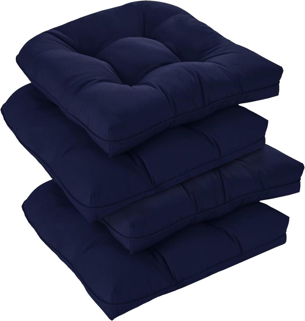 downluxe Outdoor Chair Cushions Set of 4 for Patio Furniture, Water Resistant Tufted Overstuffed Patio Furniture Cushions, Thick Outdoor Seat Cushion, 19" X 19" X 5", Navy