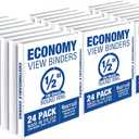 Samsill 0.5 Inch 3 Ring Binders, Economy Round Ring, Clear View Cover, 100 Sheet Capacity - for School, Home, Office - White, 24 Pack