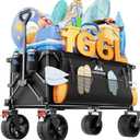 Heavy Duty Collapsible Beach Wagon with Big Wheels  All-Terrain Foldable Utility Cart, 166L Capacity, 450lbs Load Folding Wagon for Sand, for Outdoor, Gardening, Camping, Sports, and Grocery (Black)