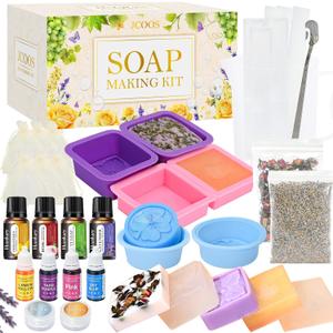 Soap Making Kit, JCOOS Soap Making Kit for Adults and Kids, Soap Making Supplies - Melt and Pour Soap Base, Soap Mold, Soap Colorant, Fragrances, Dried Flowers, Glitter, Kids Craft Diy Kits for Adults