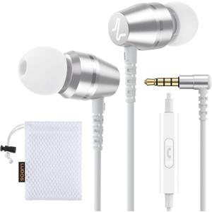 LUDOS OMNITONE Wired Earbuds in-Ear Headphones, Earphones with Microphone, 3.5 mm Jack Corded Ear Buds, Videoconference for iPhone, Samsung, Laptop, Kids, School Students - White