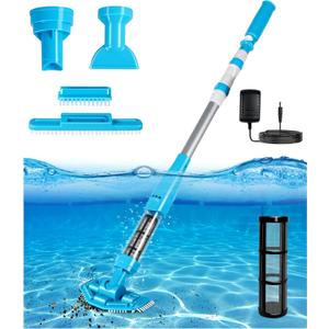 4-in-1 Handheld Pool Vacuum Cordless, 4000mAh Rechargeable Hot Tub Vacuum Spa with Telescopic Pole, Above Ground Pool Vacuum Cleaner, Suction Improved 30% Spa Wand Deep Cleaning for Debris (Blue)
