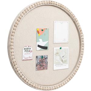 Natural Linen Cork Bulletin Board with Wood Frame and Beaded, 24 in Round Boho Decorative Picture Pin Boards Beige Vision Board Farmhouse Neutral Decor for Home Office Study and Dorm Wall