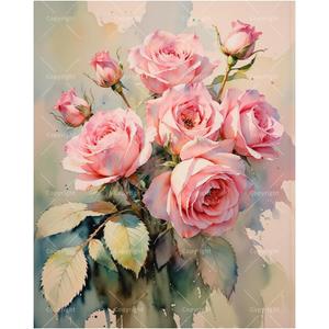 Pink Roses Bloom Paint by Numbers Kit for Adults - DIY Flowers Canvas Painting, Acrylic Paint Set, Suitable for Beginners, for Home Decoration or Presents(8X12IN Framed)