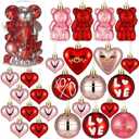 Realspring 40 Pcs Valentine's Day Ornaments Heart Bear Ball Tree Decorations 1.2/2.4/3.4 Inch Red Pink Gold Ornament Valentines Day Decorations for Christmas Tree Party Wedding Anniversary Decor