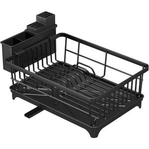 Kmiectse Dish Drying Rack - Space-Saving Small Dish Rack for Kitchen Counter, Rust-Resistant Kitchen Drying Rack, Compact Dish Drainer Organizer with Utensil Holder for Home Kitchen, Black