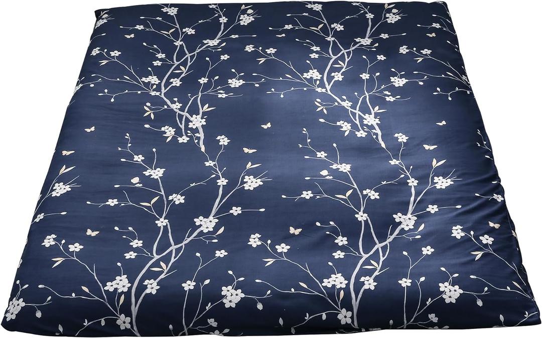 MAXYOYO Mattress Cover for Traditional Japanese Futon Mattress, Futon Floor Mats Cover with Zipper, Super Soft and Machine Washable, Navy Floral, Full